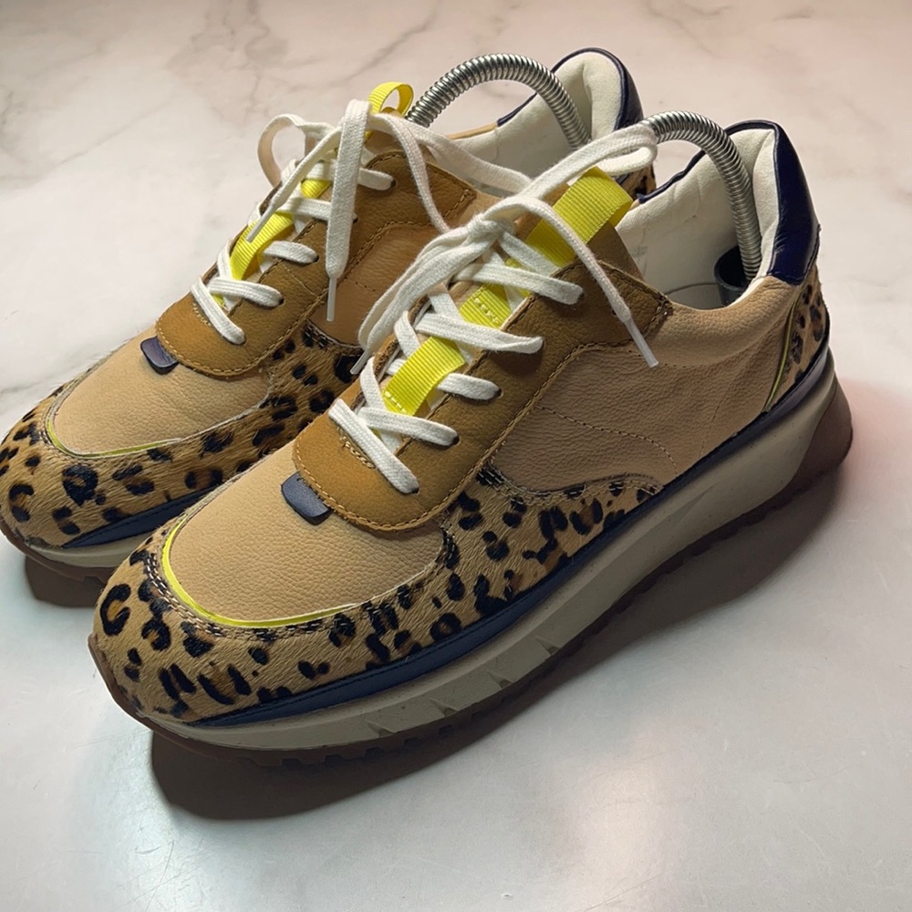 Madewell Kickoff Trainer Sneakers in Colorblock Leather and Leopard Calf Hair